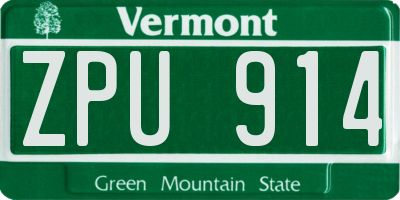 VT license plate ZPU914