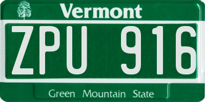 VT license plate ZPU916