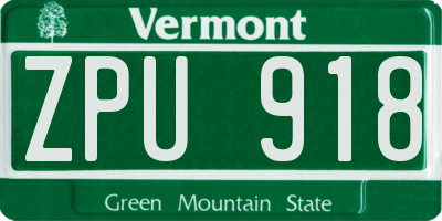 VT license plate ZPU918