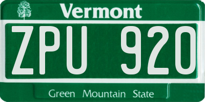 VT license plate ZPU920