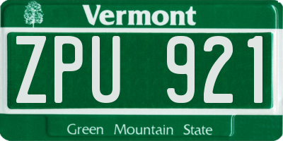 VT license plate ZPU921