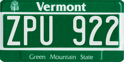 VT license plate ZPU922