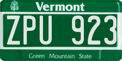 VT license plate ZPU923