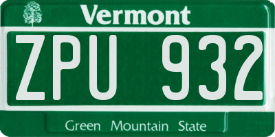 VT license plate ZPU932