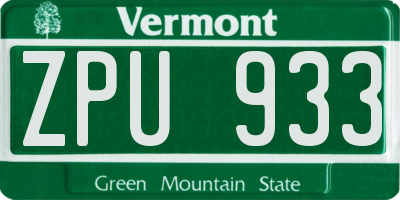 VT license plate ZPU933