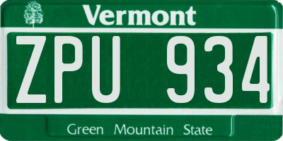 VT license plate ZPU934