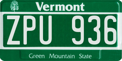 VT license plate ZPU936