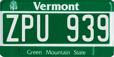 VT license plate ZPU939