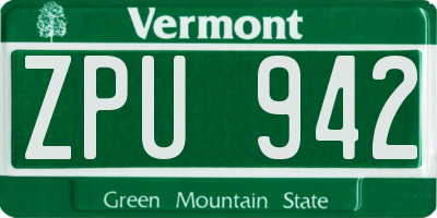 VT license plate ZPU942