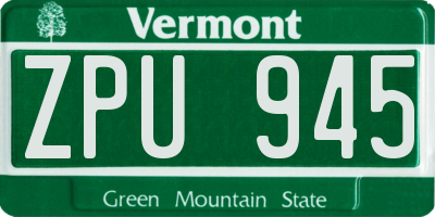 VT license plate ZPU945