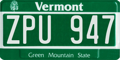 VT license plate ZPU947