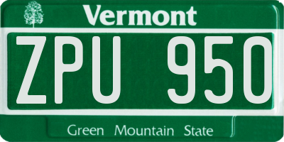 VT license plate ZPU950