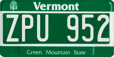 VT license plate ZPU952