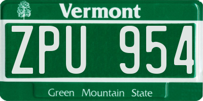 VT license plate ZPU954