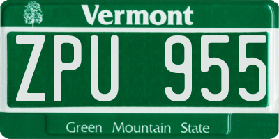 VT license plate ZPU955
