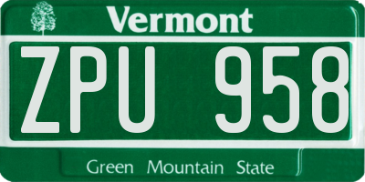 VT license plate ZPU958