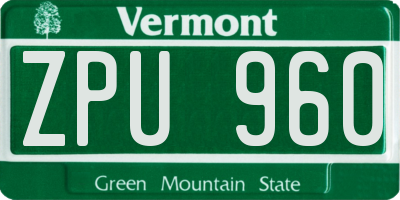 VT license plate ZPU960