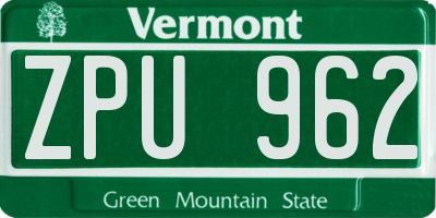 VT license plate ZPU962