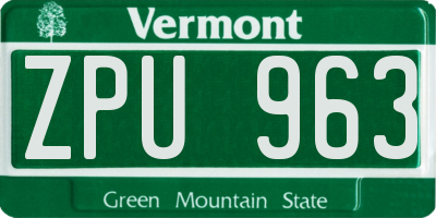 VT license plate ZPU963