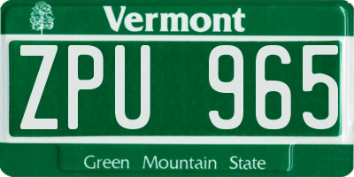 VT license plate ZPU965