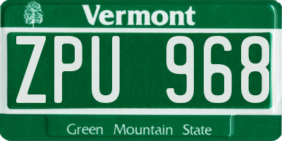 VT license plate ZPU968