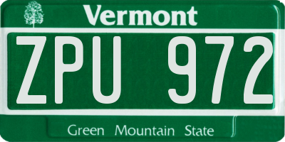VT license plate ZPU972
