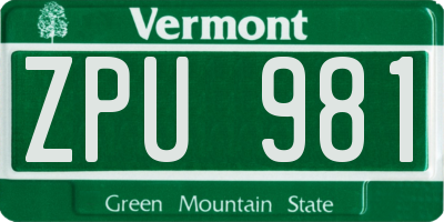 VT license plate ZPU981
