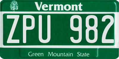 VT license plate ZPU982