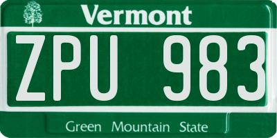 VT license plate ZPU983