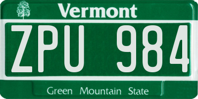 VT license plate ZPU984