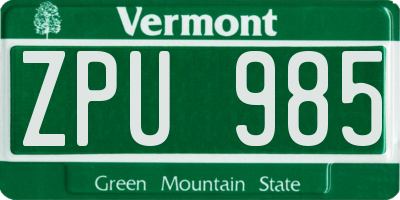 VT license plate ZPU985