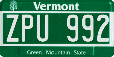 VT license plate ZPU992