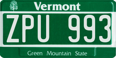 VT license plate ZPU993
