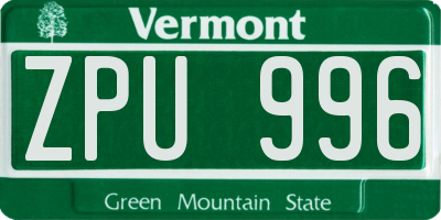VT license plate ZPU996