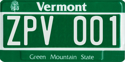 VT license plate ZPV001