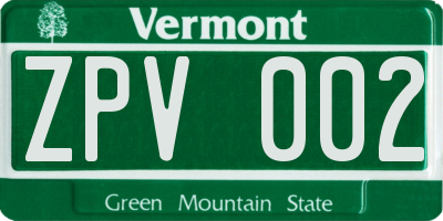 VT license plate ZPV002