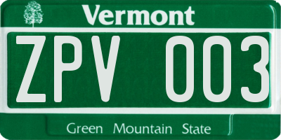 VT license plate ZPV003