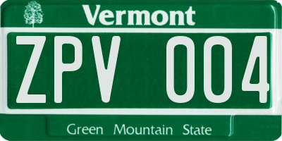 VT license plate ZPV004