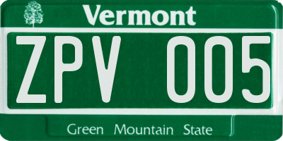 VT license plate ZPV005
