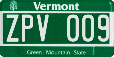 VT license plate ZPV009