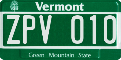 VT license plate ZPV010