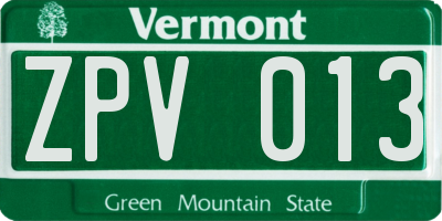 VT license plate ZPV013