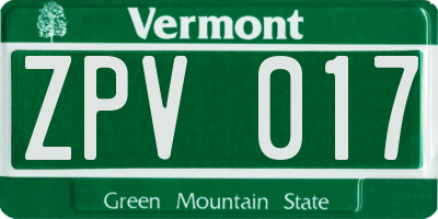 VT license plate ZPV017