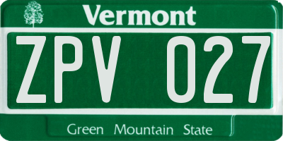 VT license plate ZPV027