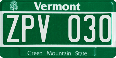 VT license plate ZPV030