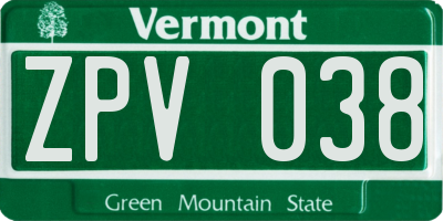 VT license plate ZPV038