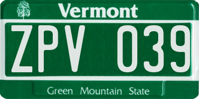 VT license plate ZPV039