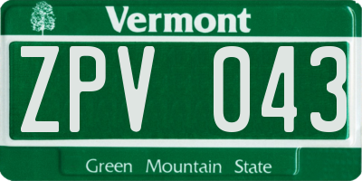 VT license plate ZPV043