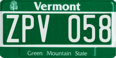 VT license plate ZPV058