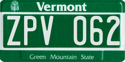 VT license plate ZPV062